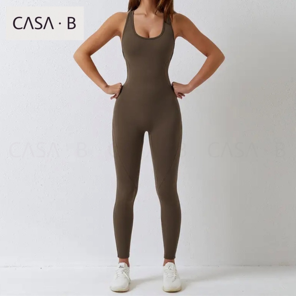 NEW to CASA B💫| ARIA Essential Open Back Active
Jumpsuit in Chocolate Brown